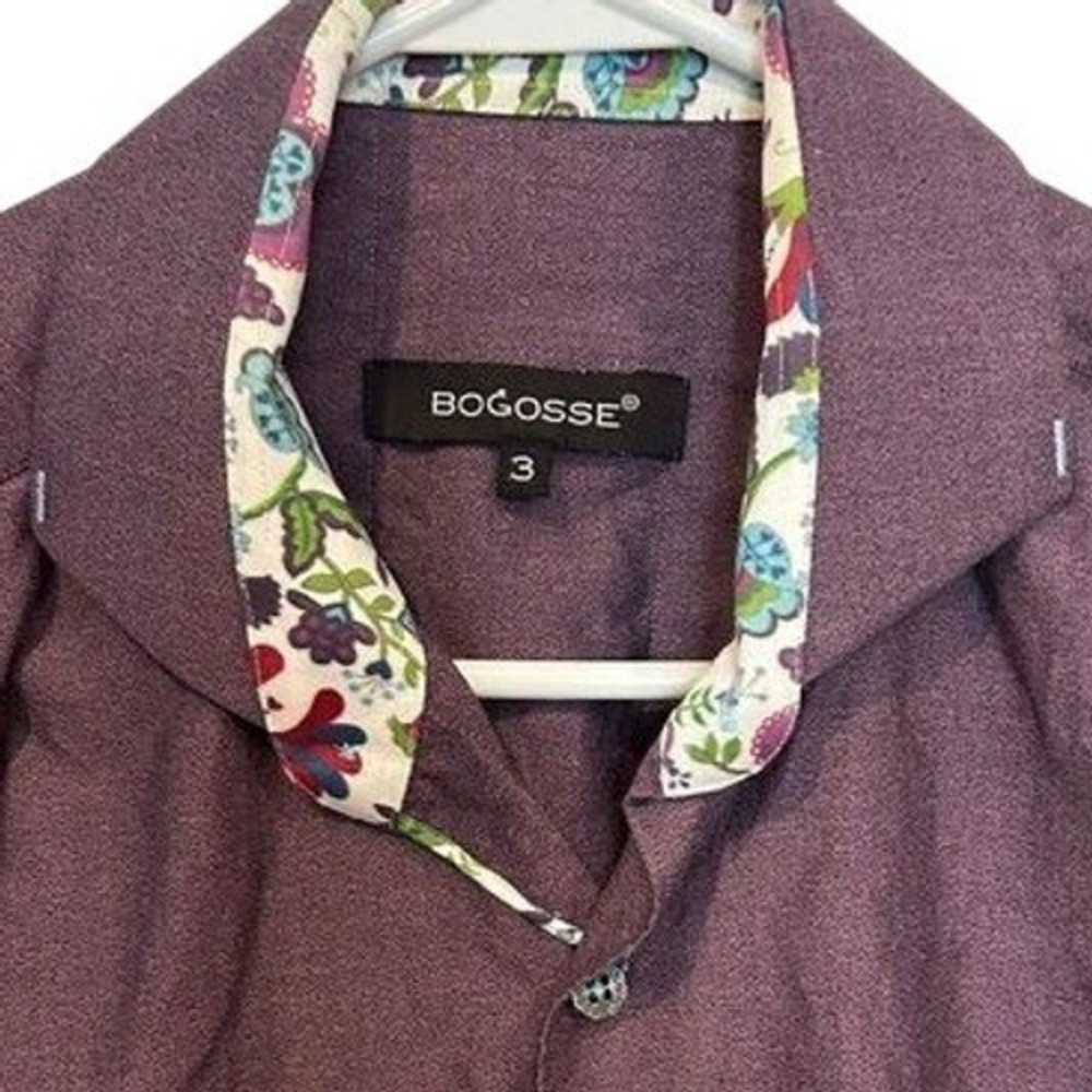 Bogosse Button Down Shirt 3 Medium Men's Purple Floral Contrast Trim Long Sleeve